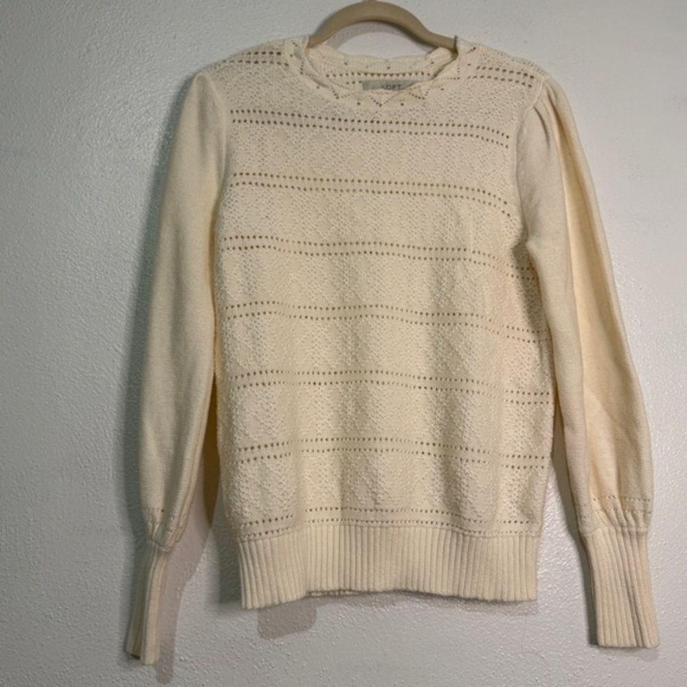 LOFT Women's Cream Knit Sweater, 100% cotton. Sz M.